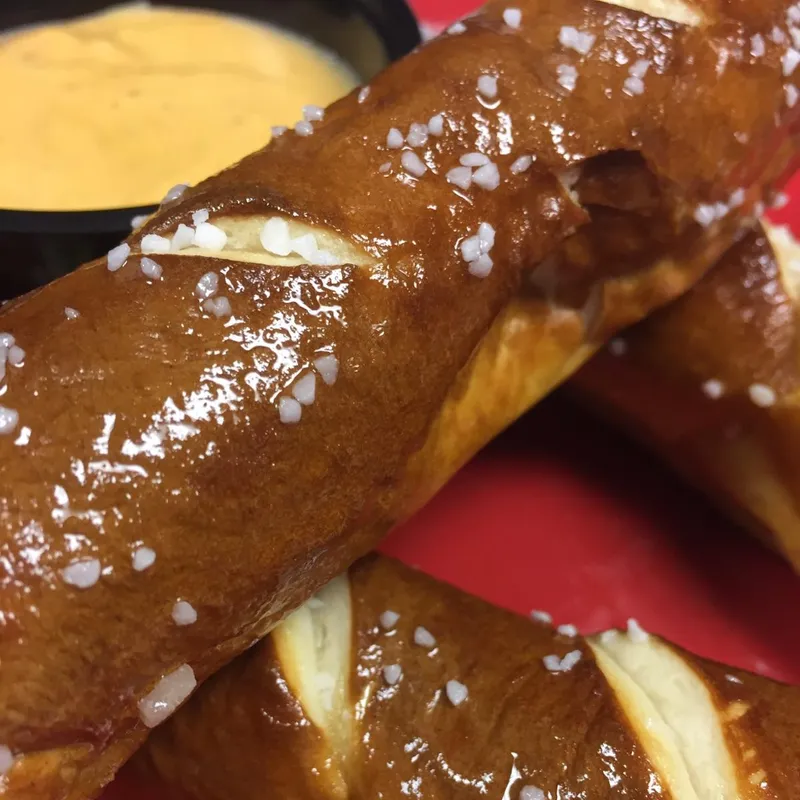 Warm soft pretzel sticks with salt